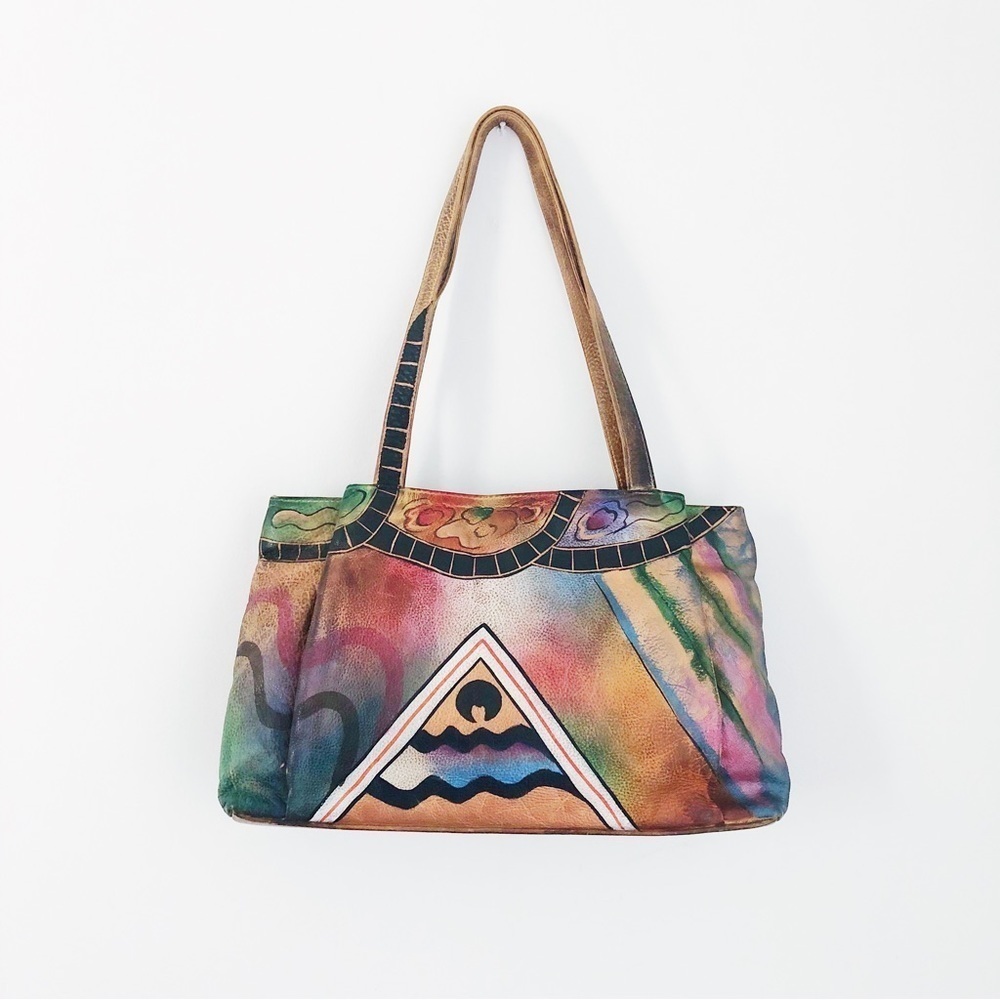 Anuschka • hand painted leather purse shoulder bag artisan art boho large